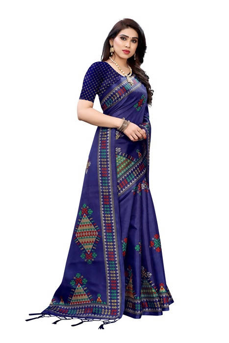 Vamika Navy Kalamkari Print With Jhalar Khadi Silk Saree (KITE NAVY) | Grocsy