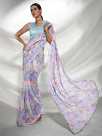 Blue Georgette Sequence Embroidery Saree With Unstitched Blouse Piece - Rajal | Grocsy