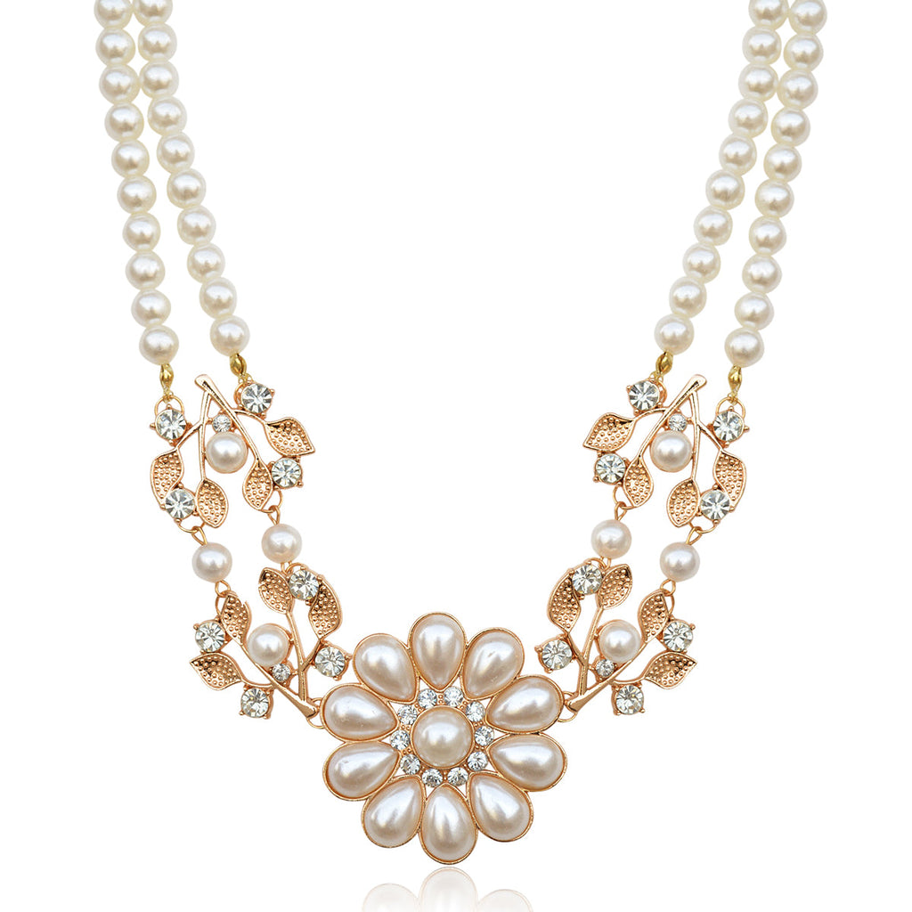 Gold-Toned Alloy Rhinestones Studded Necklace - The Pari | Grocsy