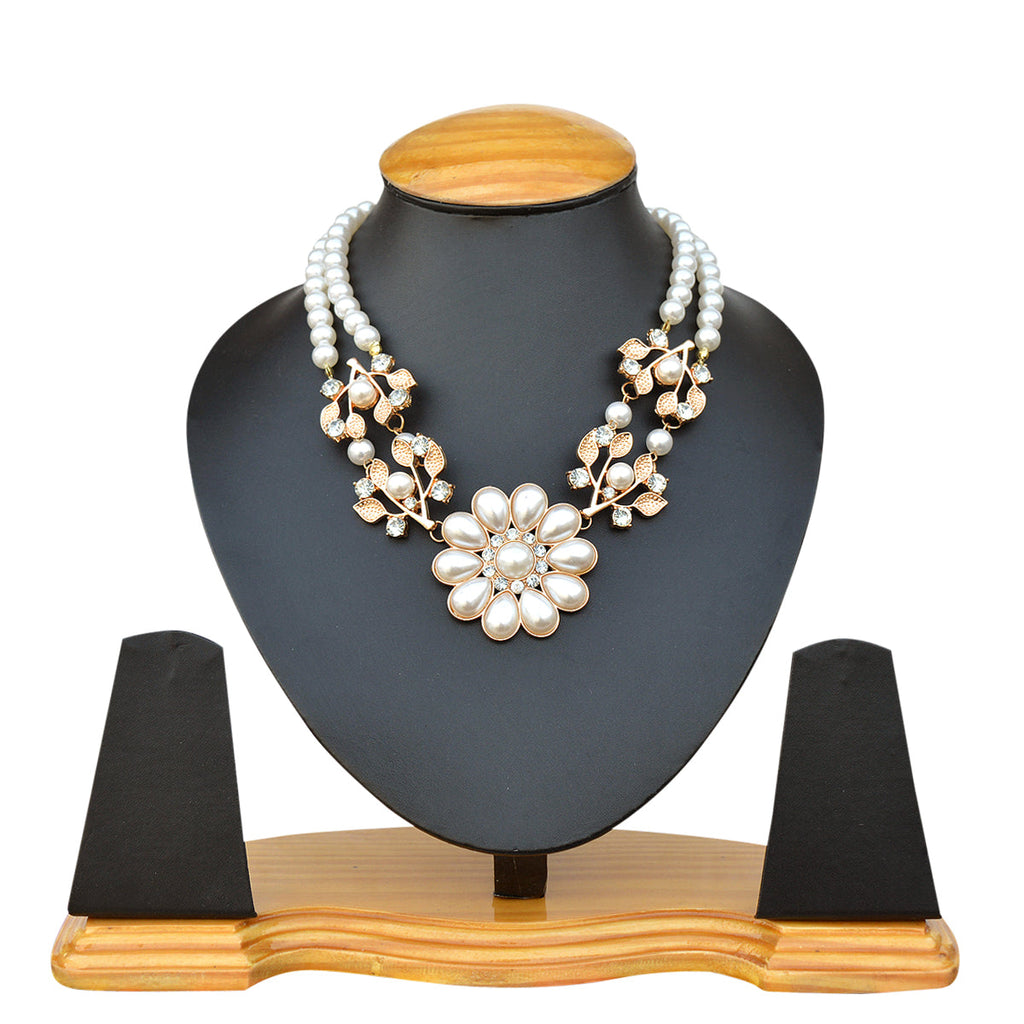Gold-Toned Alloy Rhinestones Studded Necklace - The Pari | Grocsy