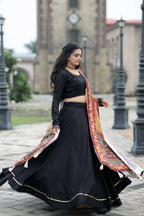 Vastranavya Navaratri Collection Gotta Patti Work & Blouse With Real Mirror Work Lehenga Choli - Black | Grocsy