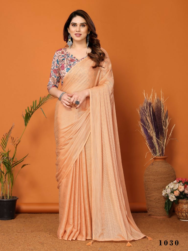 Partywear Designer Orange Polyester Zari Fancy Saree - Starwalk | Grocsy