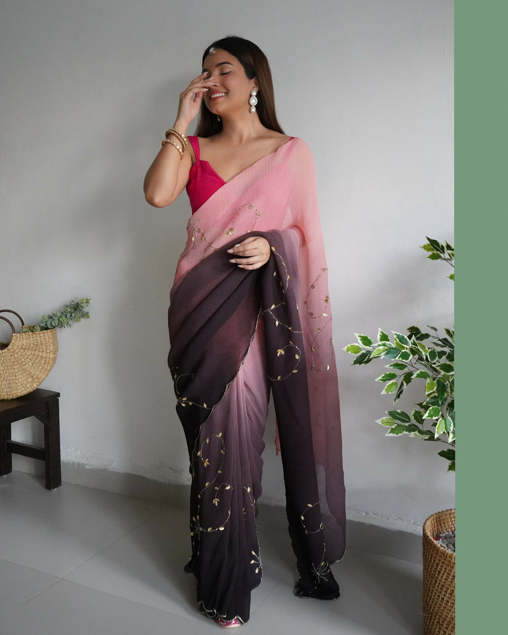 Vamsee Antara Brown Georgette Saree | Grocsy