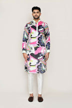 Joban Fashion Printed Colored Satin Silk Fabric Kurta With Straight Fit Pant | Grocsy