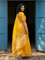 Shree Shyam Fashion Yellow Silk Blend Saree | Grocsy