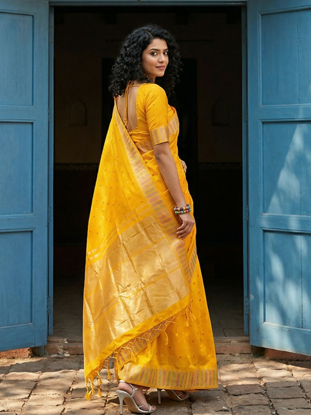 Shree Shyam Fashion Yellow Silk Blend Saree | Grocsy