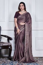 Morchari Purple Pure Chiffon Hand Embroidery Saree And Stitched Blouse | Grocsy