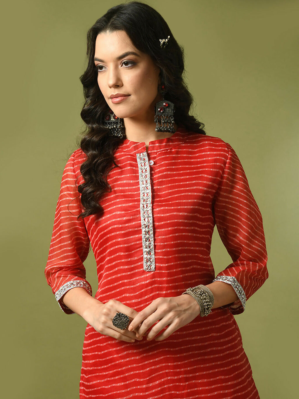 Myshka Women's Red Printed Cotton Blend Straight Party Kurta Set | Grocsy