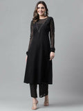 FIORRA Women's Black Poly Crepe A-Line Kurta Set | Grocsy