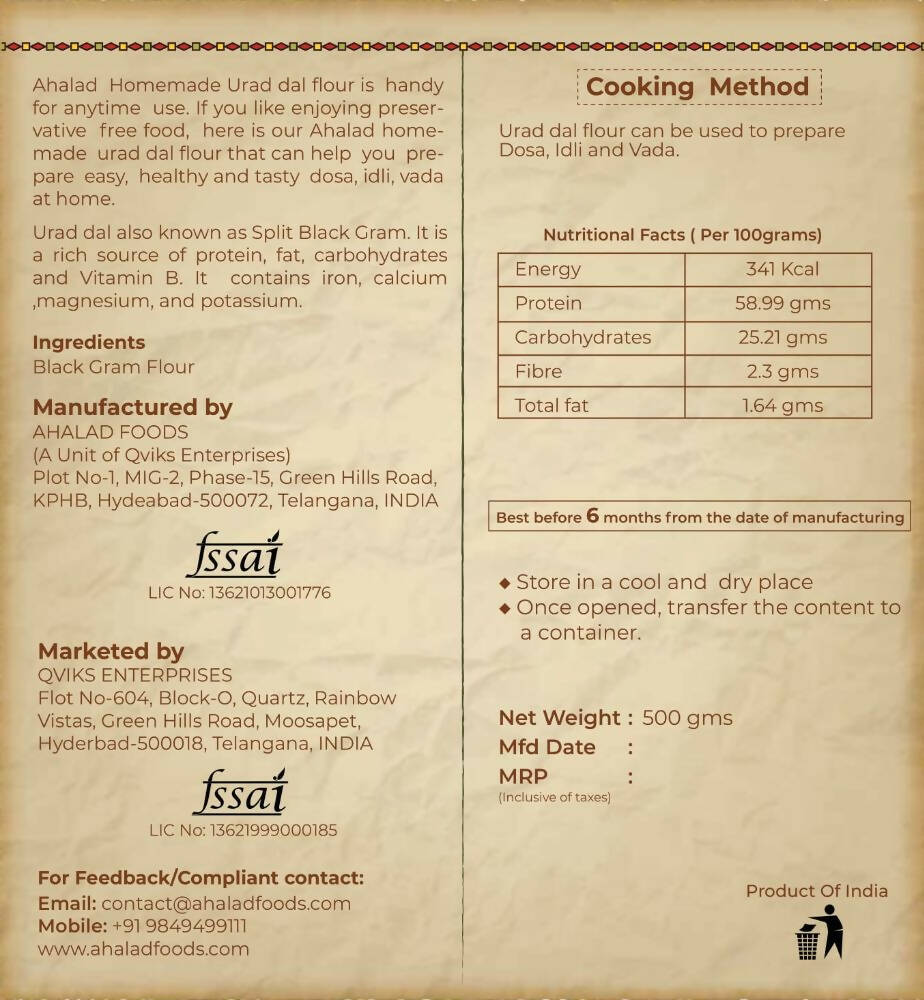 Ahalad Foods Urad Dal Flour | Grocsy