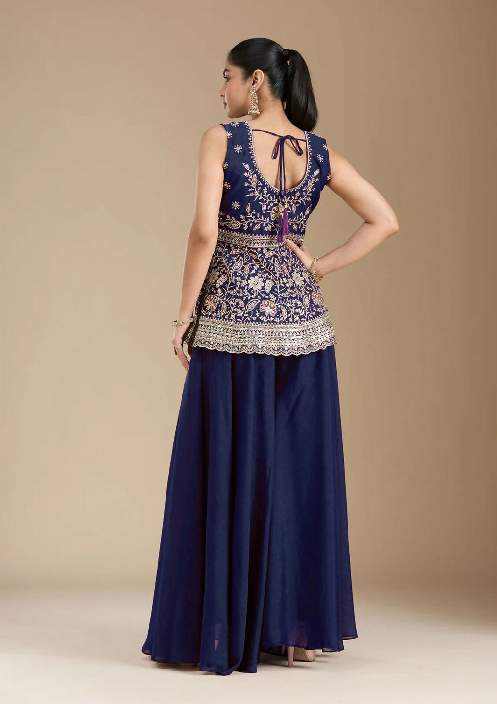 Teeya Creation Blue Color Star Georgette Party Wear Designer Peplum Sharara Set | Grocsy