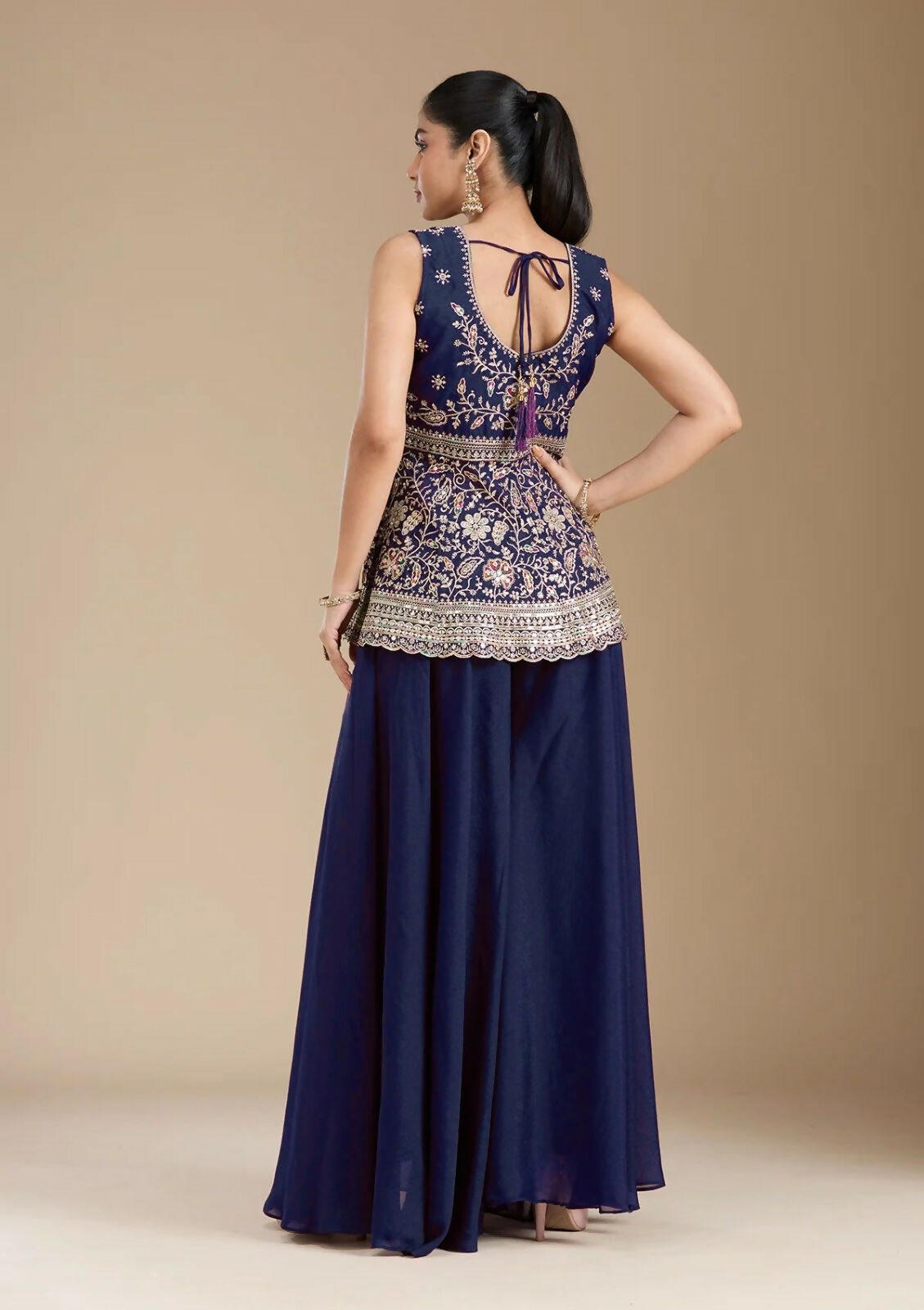 Teeya Creation Blue Color Star Georgette Party Wear Designer Peplum Sharara Set | Grocsy