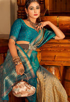 Beige Soft Banarasi Paithani Copper Zari Weaving Saree With Unstitched Blouse Piece - Jodha | Grocsy