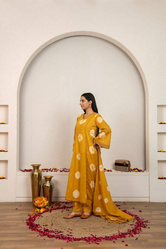 Joban Fashion Mustard Yellow Tie & Dye Cotton Suit Set | Grocsy