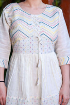 Aayaa Designer Multi Thread Hand Work Khadi Cotton One Piece Dress - Off White | Grocsy