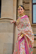 Contessa Pink& White Superior V.P.Silk Woven Printed Patola Silk Saree - Rewaa Milano | Grocsy