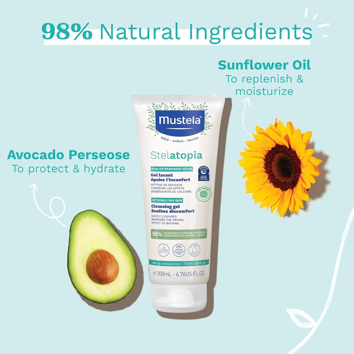 Mustela Stelatopia Cleansing Gel With Sunflower Oil | Grocsy