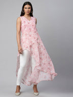 Ahalyaa Women Pink Organza Digital Printed Dress | Grocsy