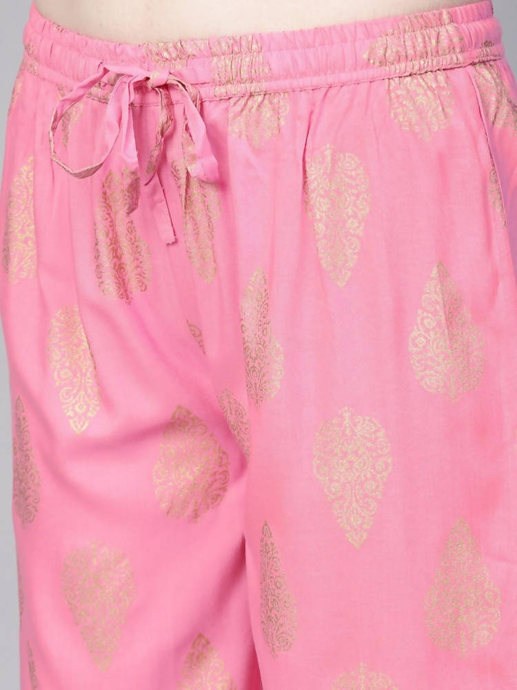 Yufta Women Pink & Golden Printed Kurta with Palazzo | Grocsy