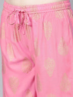Yufta Women Pink & Golden Printed Kurta with Palazzo | Grocsy