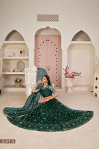 Eilara Women'S Green Butterfly Net Thread With Zari Sandwich Sequence Embroidered Work Lehenga Choli For Festivals | Grocsy