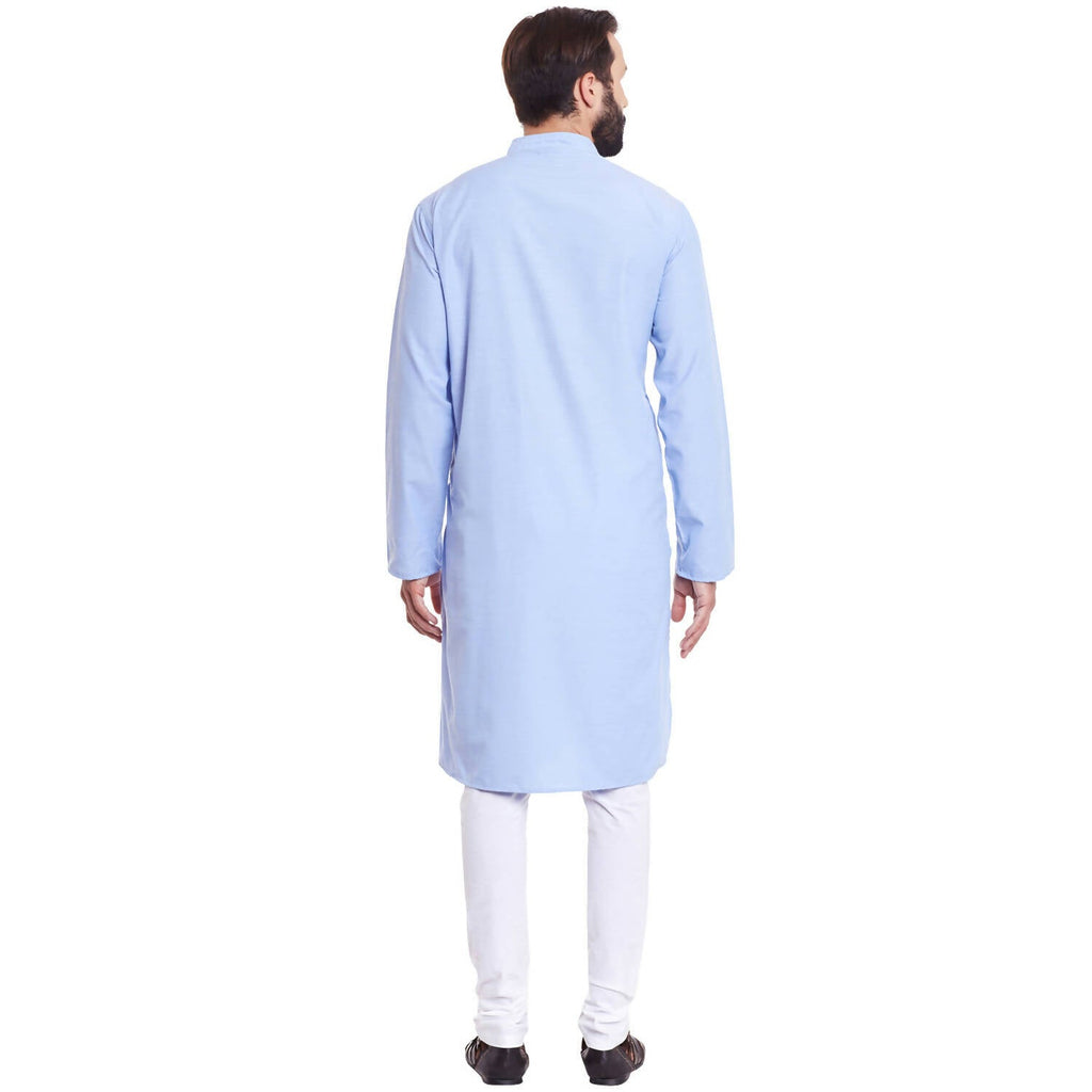 Even Apparels Blue Color Pure Cotton Men's Kurta With Band Collar | Grocsy