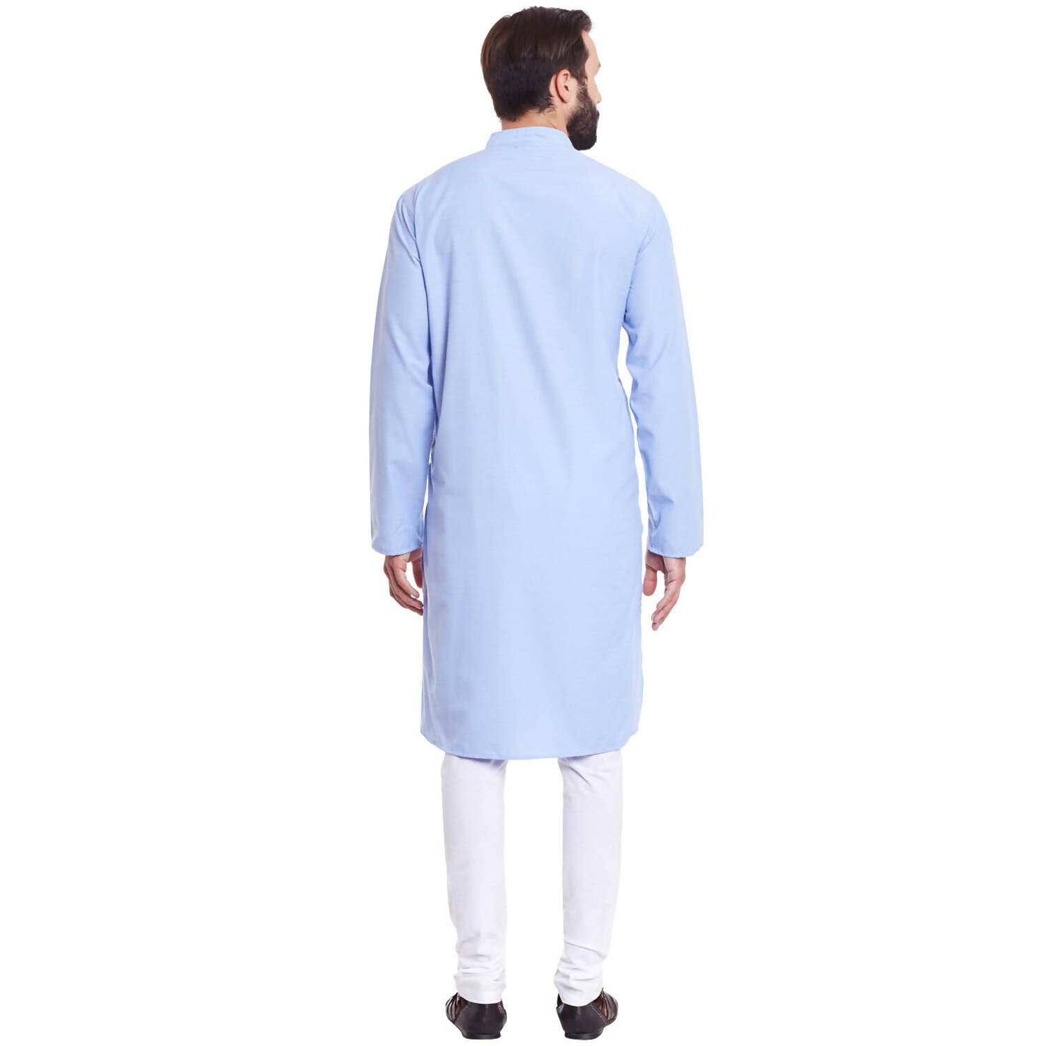 Even Apparels Blue Color Pure Cotton Men's Kurta With Band Collar | Grocsy