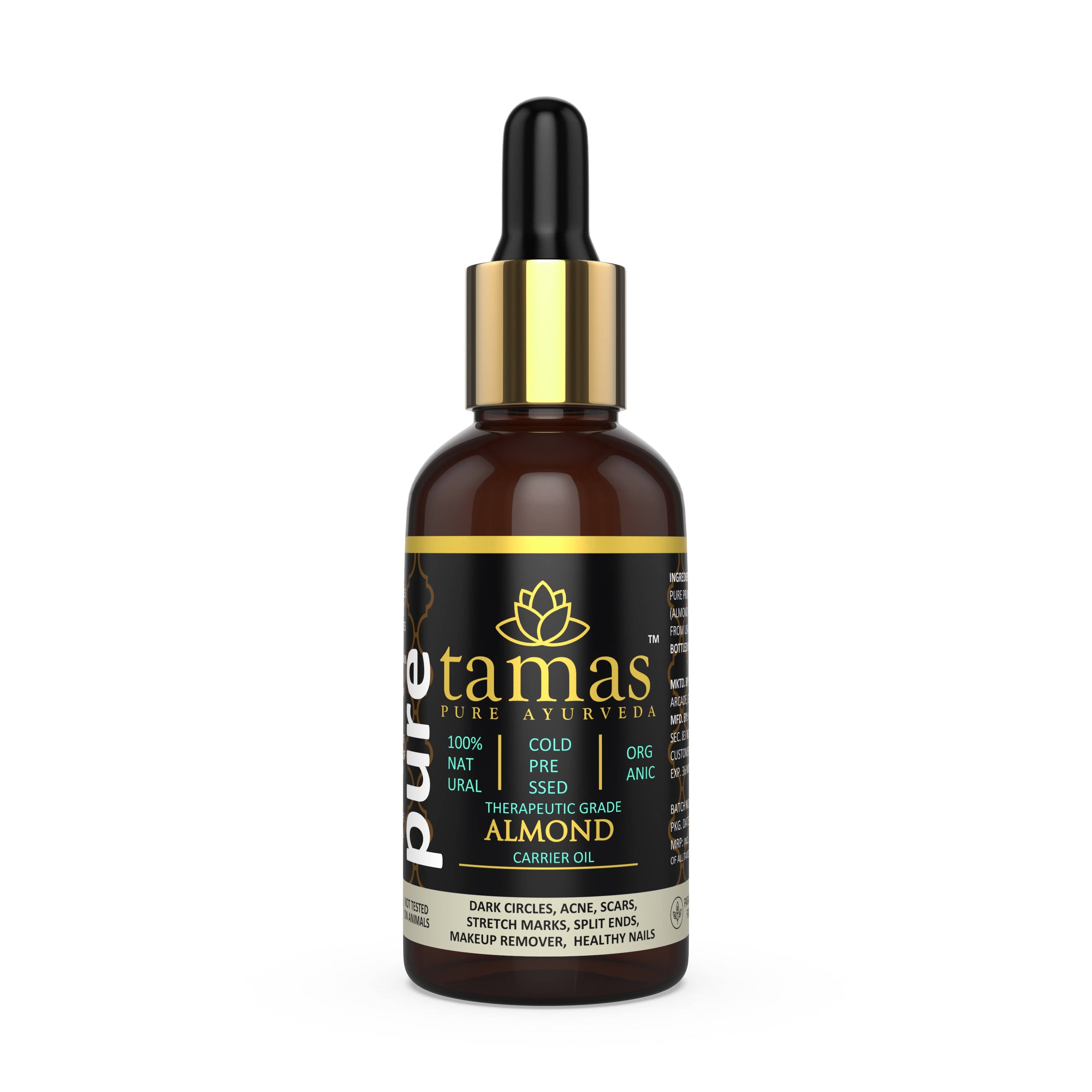 Tamas Pure Ayurveda 100% Organic Almond Cold Pressed Carrier Oil- USDA Certified Organic- 30ML | Grocsy
