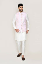 Joban Fashion White Colored Art Silk Fabric Kurta, Jacket With Straight Fit Pant | Grocsy
