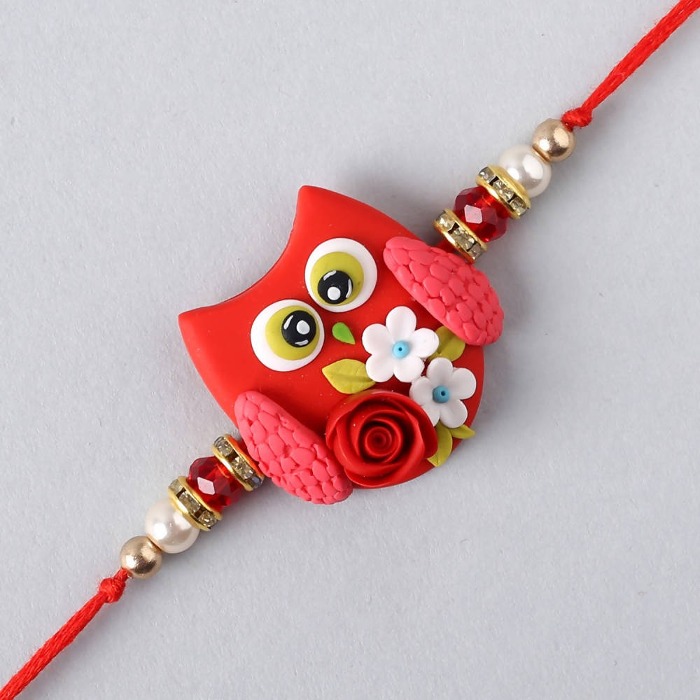 Cute Owl Polymer Clay Rakhi & Silk Chocolates | Grocsy