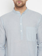 Even Apparels Grey Pure Cotton Men's Long Kurta With Band Collar | Grocsy
