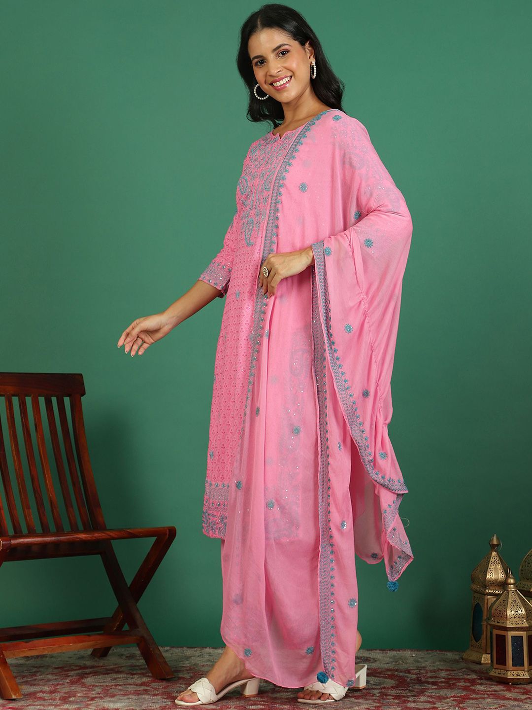 Sangria Embroidered Kurta & Trouser With Dupatta | Grocsy
