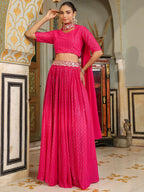 Janasya Pink Georgette Foil Print Lehenga Choli Dupatta | Grocsy