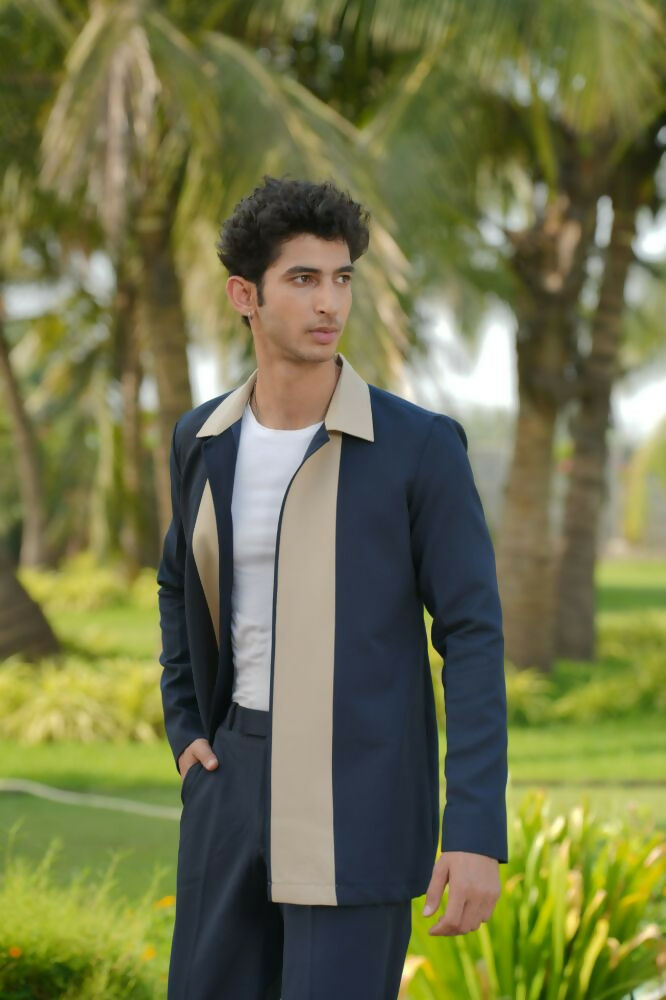 Duo Draft Navy Blue Shacket by Hilo Design | Grocsy