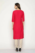 Maai Rayon Hand Printed Kurta Red | Grocsy