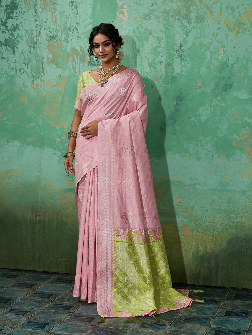 Shree Shyam Fashion Pink Linen Cotton Saree | Grocsy
