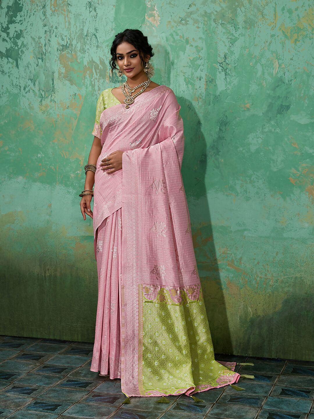 Shree Shyam Fashion Pink Linen Cotton Saree | Grocsy