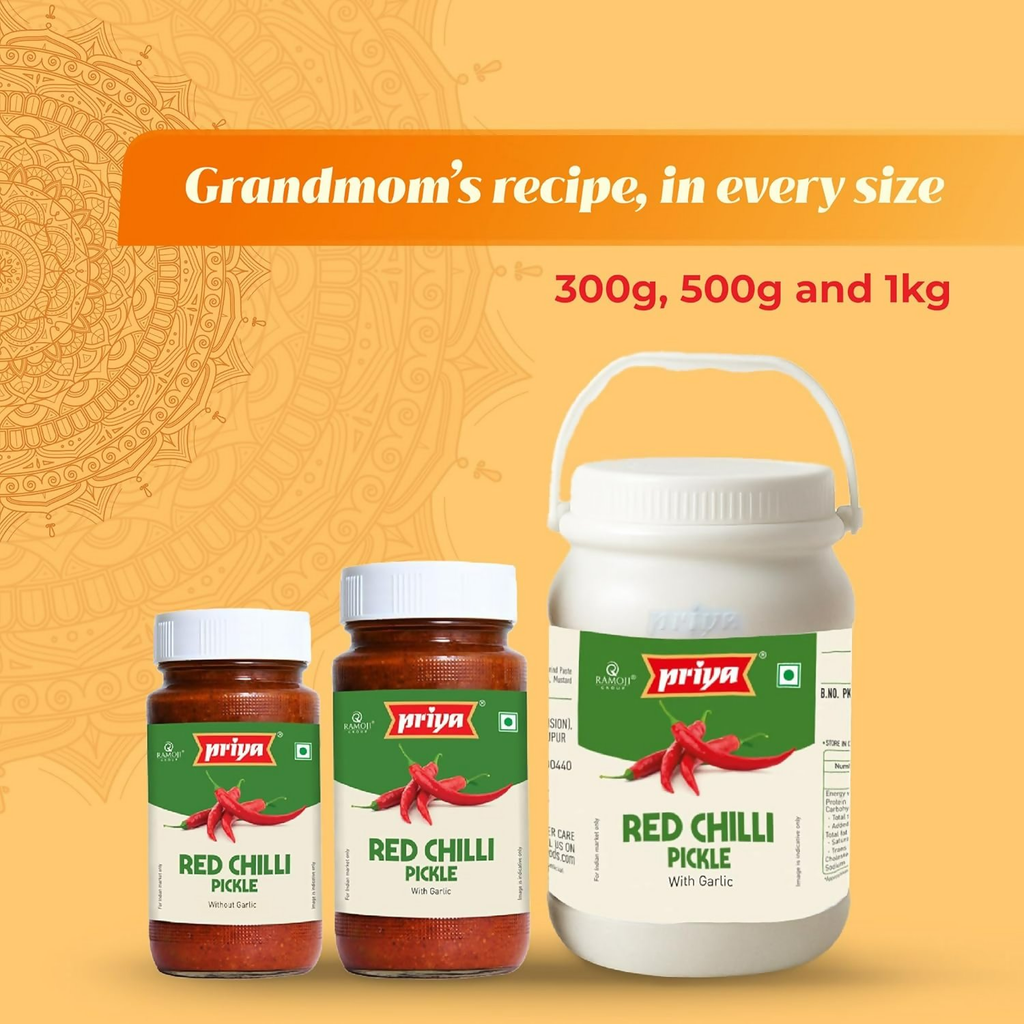 Priya Red Chilli Without Garlic Pickle | Grocsy