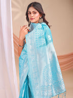 Shree Shyam Fashion Varnika Sky Blue Linen Cotton Saree | Grocsy