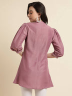 Dust Pink Chinon Yoke Embroidered A-line Top - Tarini | Grocsy