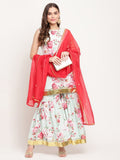 Ahalyaa Women's Mint Green Crepe Digital Floral Print Kurta Sharara Set with Dupatta | Grocsy