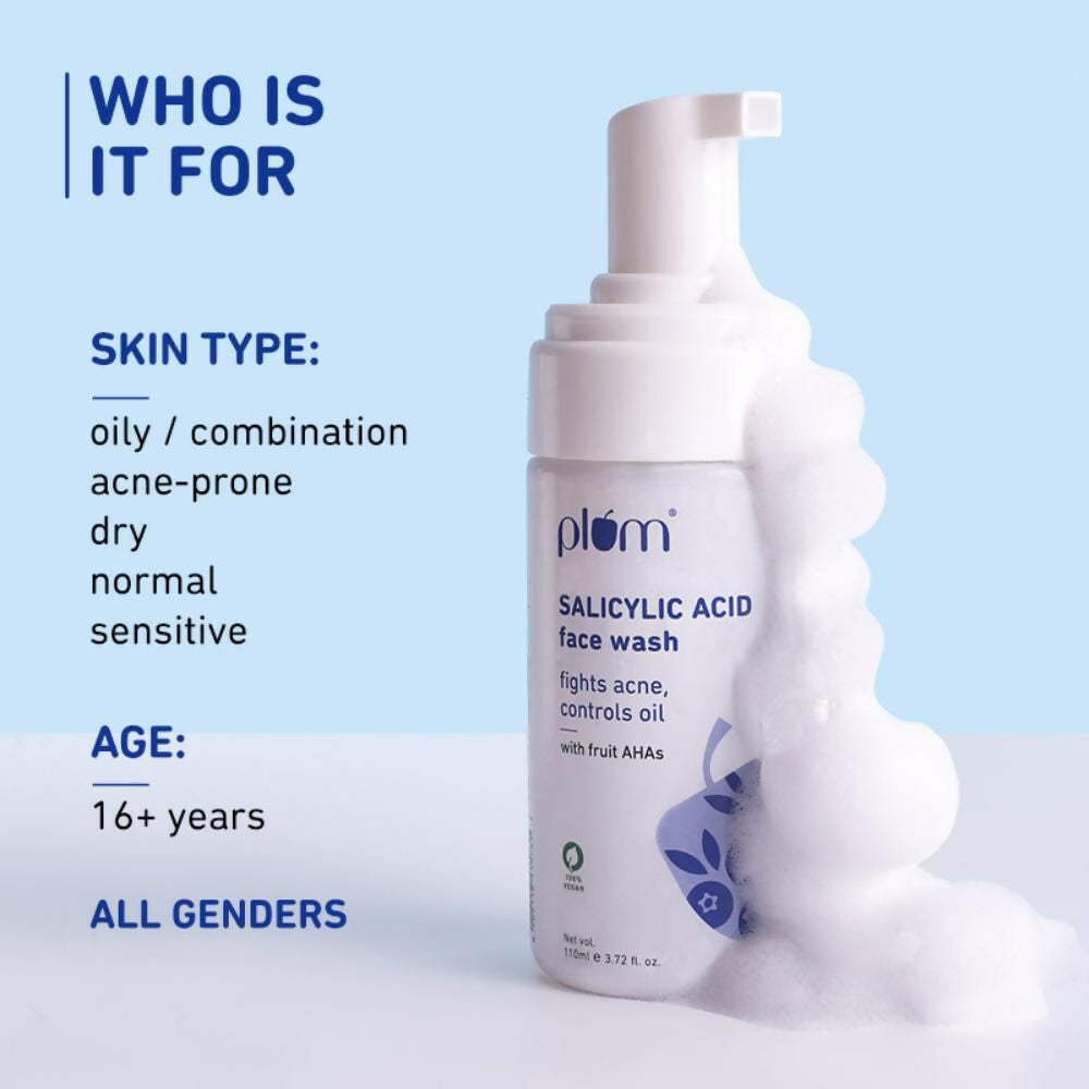 Plum Salicylic Acid Foaming Face Wash - Fights Active Acne & Oil For Smooth Skin | Grocsy
