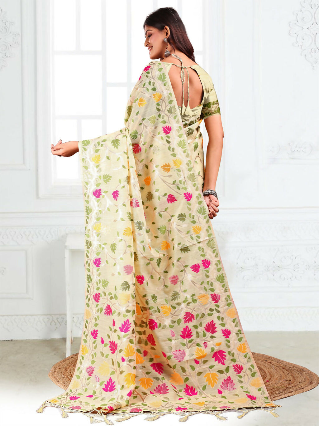 Shree Shyam Fashion Linen Cotton Off White Saree | Grocsy