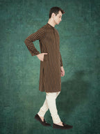 Even Apparels Men's Striped Brown and Black Kurta | Grocsy
