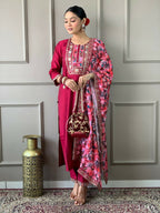 Partywear Designer Viscos Chanderi Maroon Stitched Suit With Dupatta - Tanisha | Grocsy