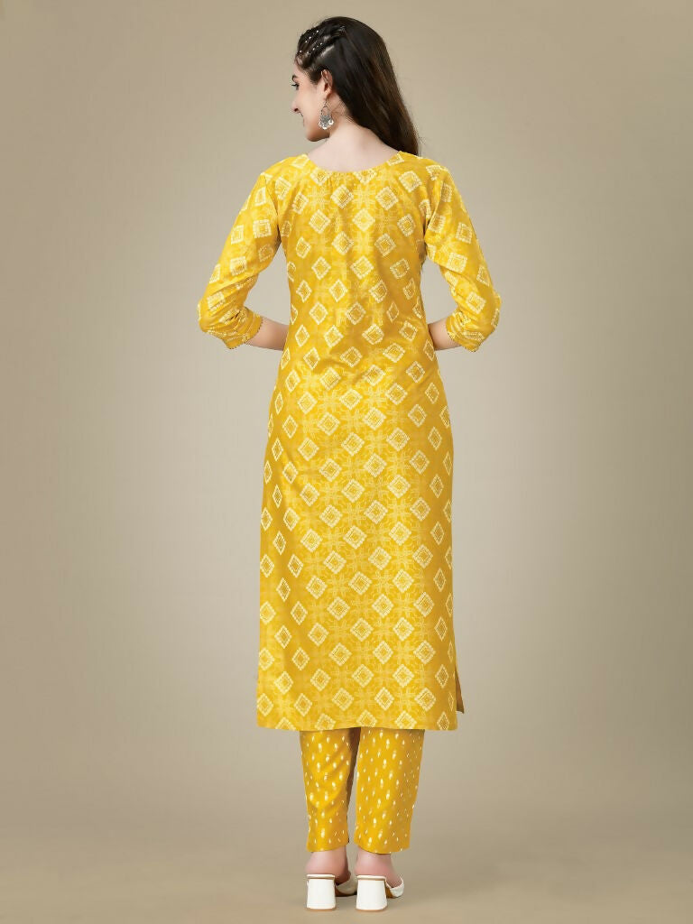 Jyoti Fashion Women's Yellow Rayon Embroidered Kurta Pant Set | Grocsy