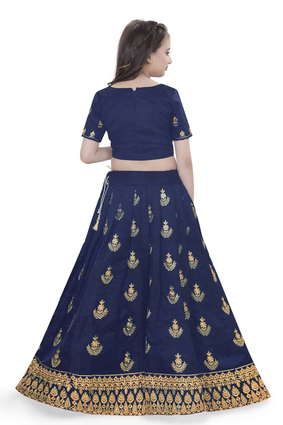 Dwiden Navy Blue Kamal Tafetta Sattin Semi-Stitched Girl's Lehenga Cholin Kamal Tafetta Sattin Semi-Stitched Girl's Lehenga Choli | Grocsy