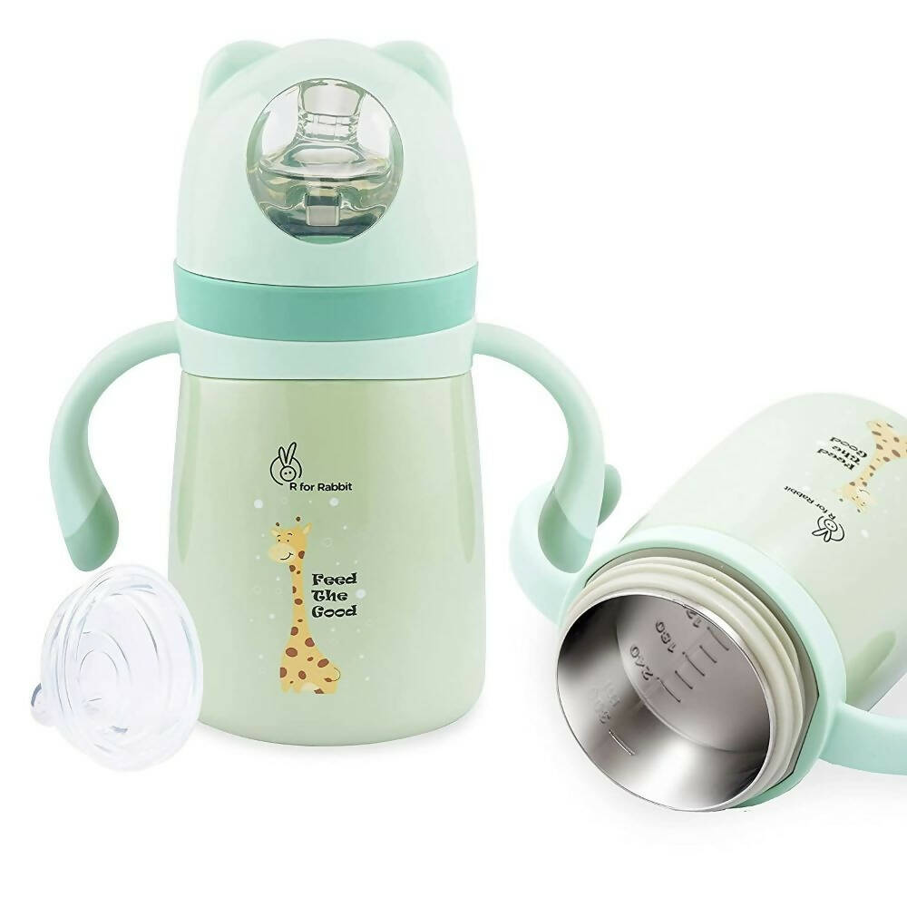 R for Rabbit Steebo Giffy Stainless Steel 2 in 1 Baby Spout Sipper Cup-Green(300ml) | Grocsy