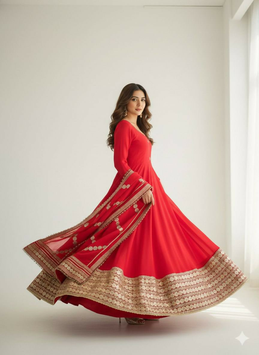 Teeya Creation Womens New Fancy Silk Heavy Quality Fabricwith Handwork Red Gown Set | Grocsy