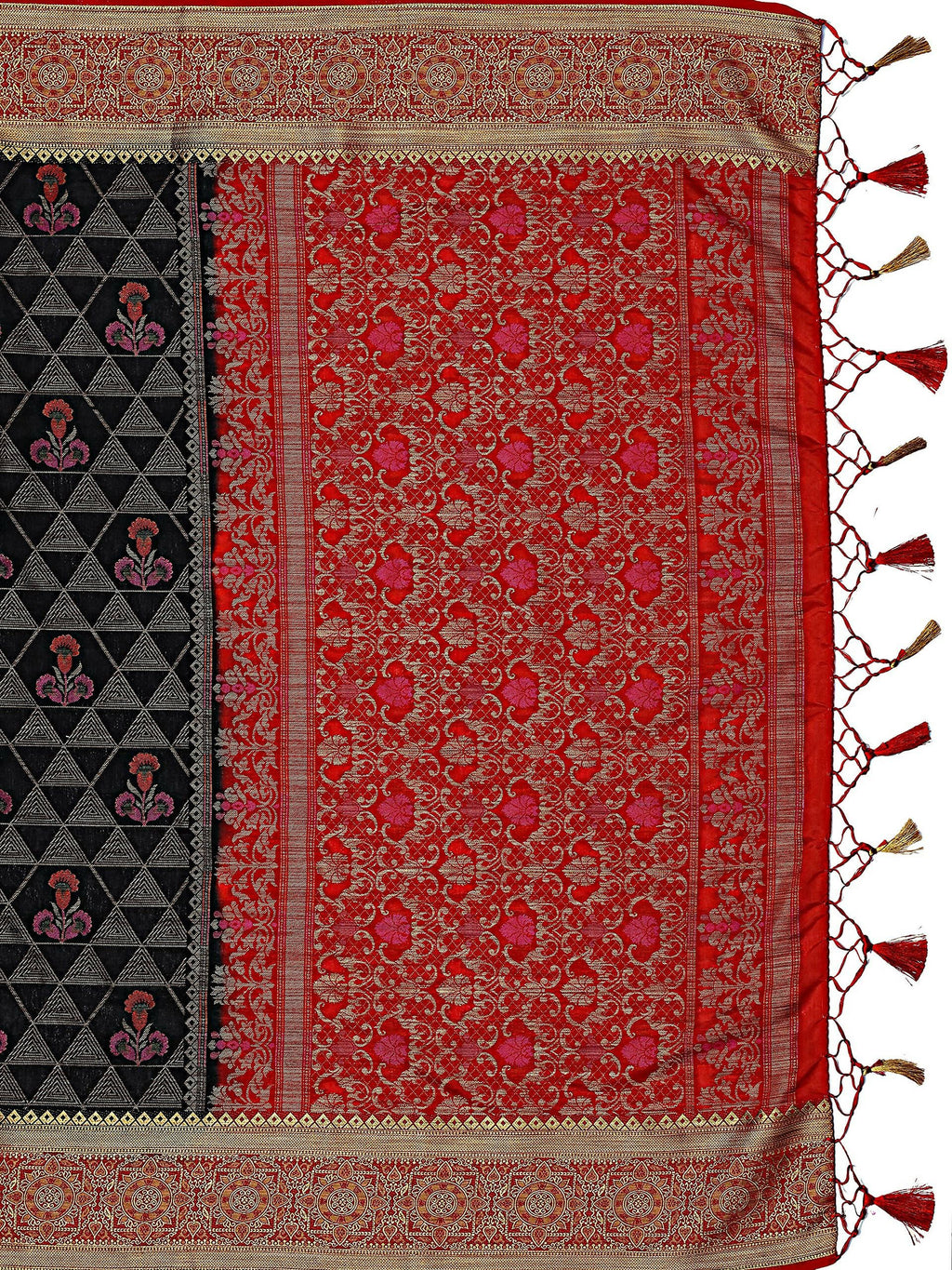 Mimosa Women's Kanjivaram Art Silk Black Saree | Grocsy
